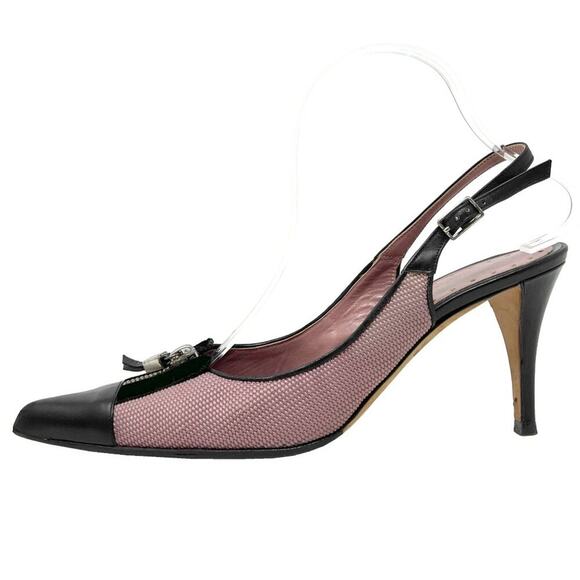 YSL Vintage Pointed Slingback Pumps Black Mauve Mesh Zipper Detail Sz 39 - Picture 2 of 9